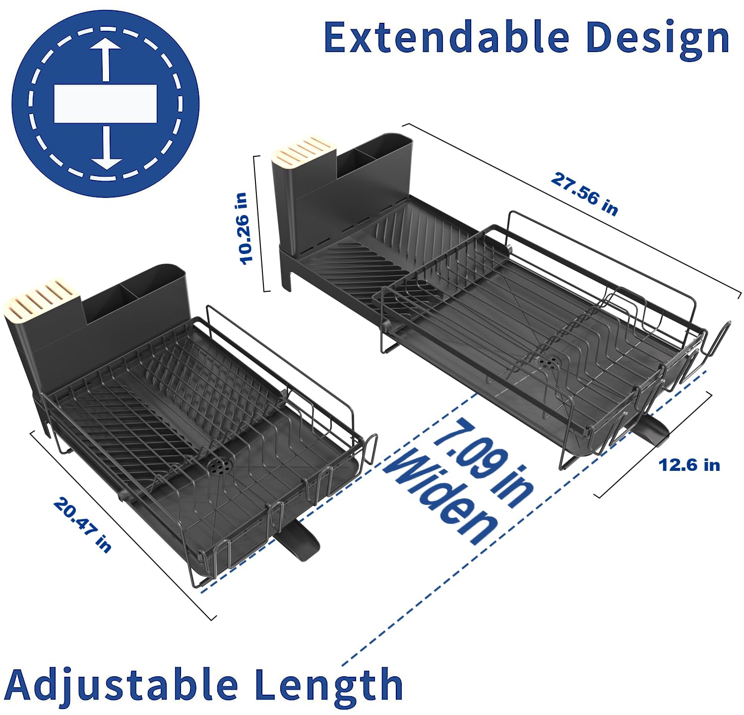 Runnatal extendable dish rack fits 21.65-30.31 inches for compact to roomy kitchens.
