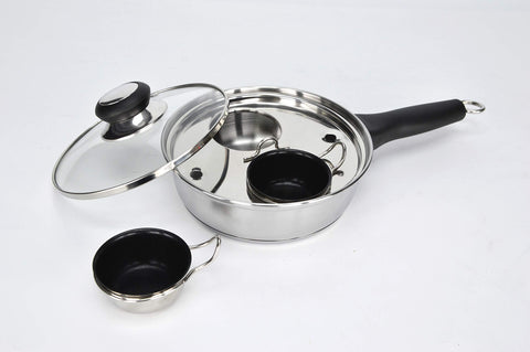 RUNZI egg poacher pan on stove for quick, evenly poached eggs