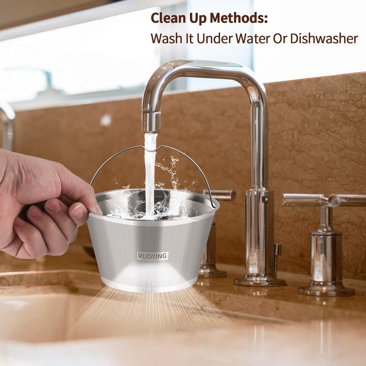 RUOYING easy-to-clean basket filter fits 4-5 cup machines for daily enjoyment.