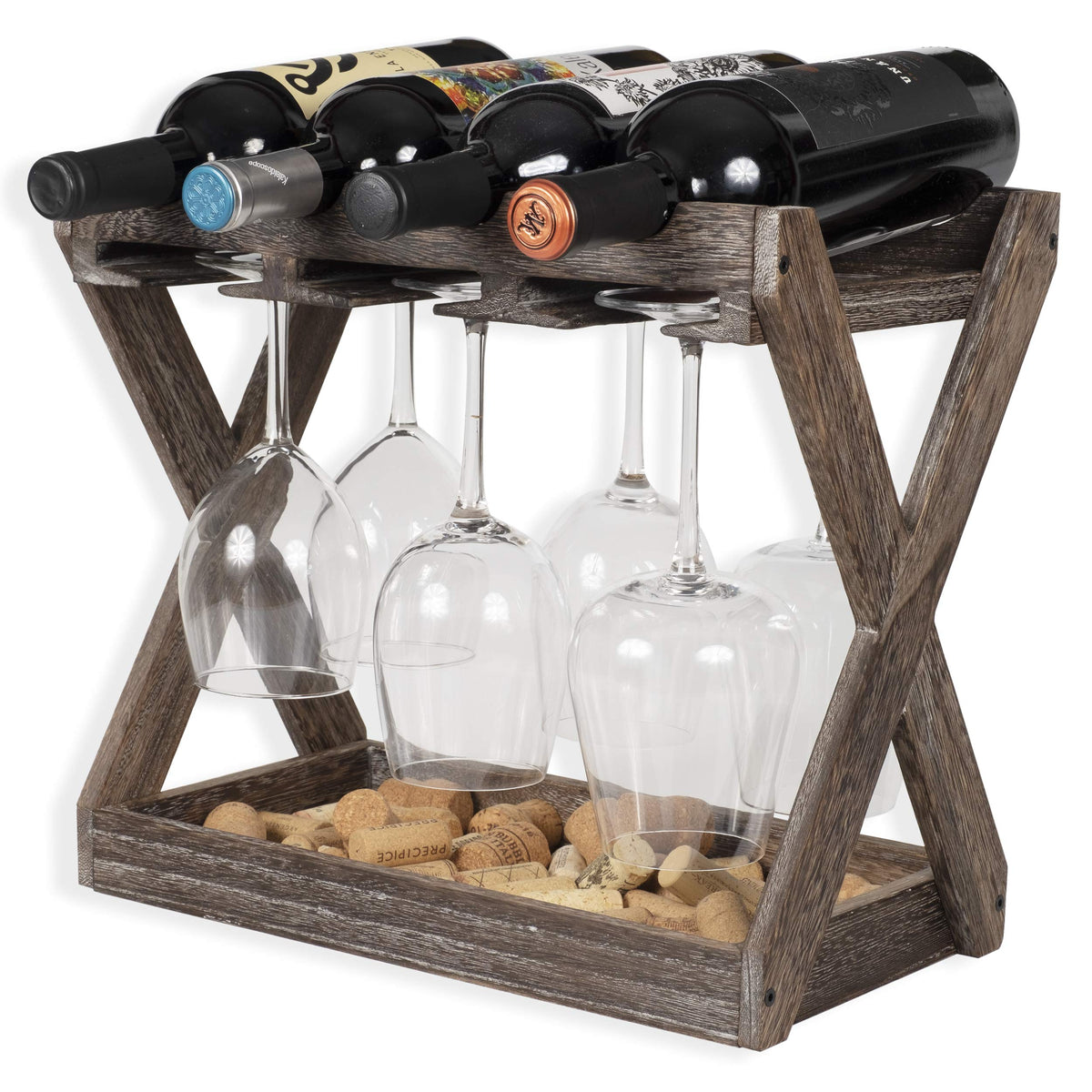 Rustic State cava wine rack front view shows compact counter storage for bottles.