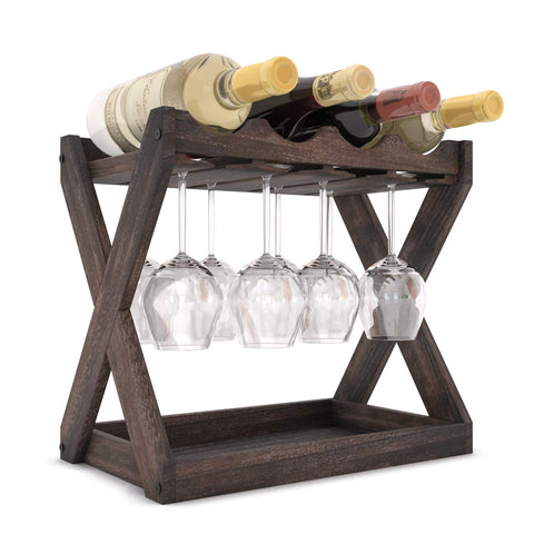Rustic State cava wine rack stemware storage demonstrates hanging glass organization.