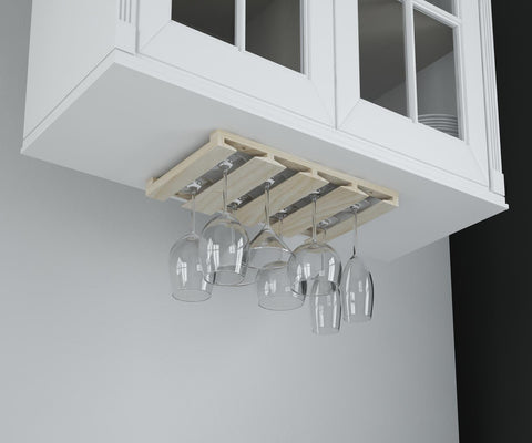 Rustic State Eze 4-section stemware storage neatly arranges up to 12 glasses.