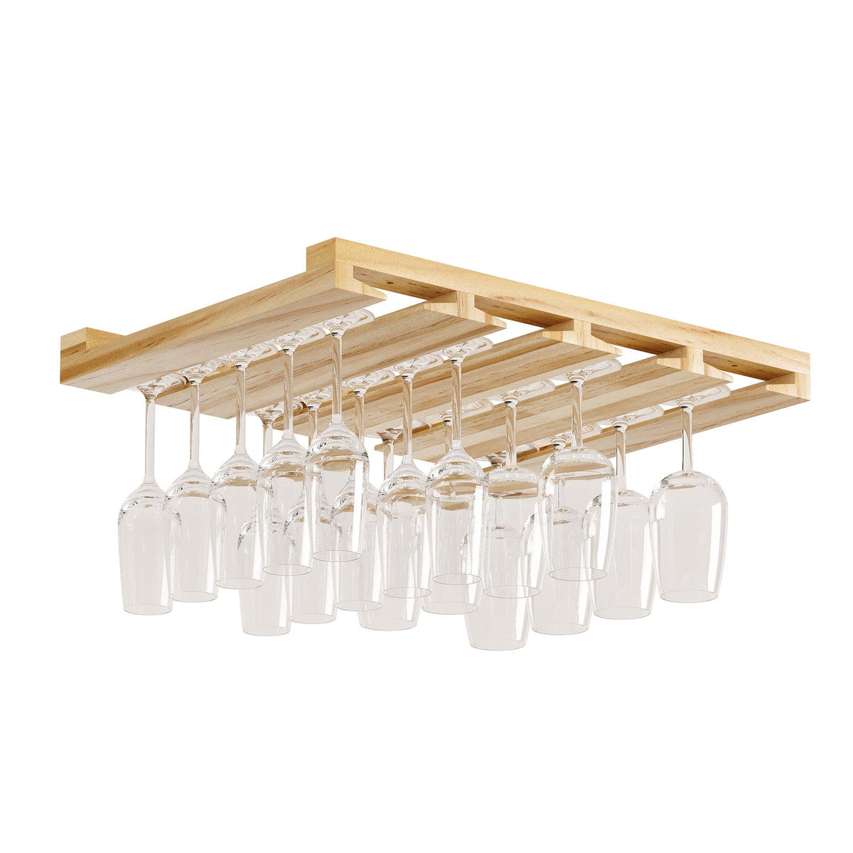 Rustic State Eze under-cabinet stemware rack keeps glasses organized and within reach.