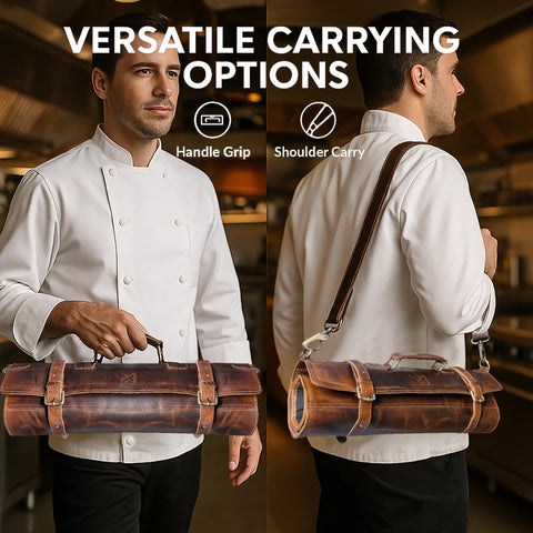 Rustic Town full-grain leather roll is durable for long-term knife protection