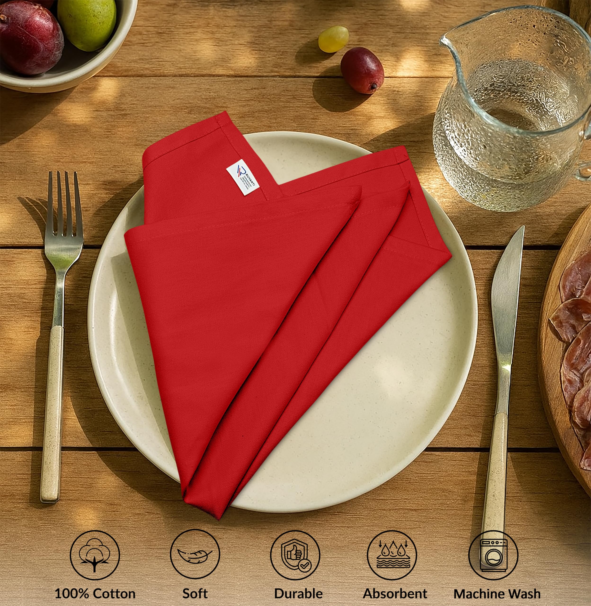 Ruvanti napkins in Christmas dinner use for festive, absorbent tableware.