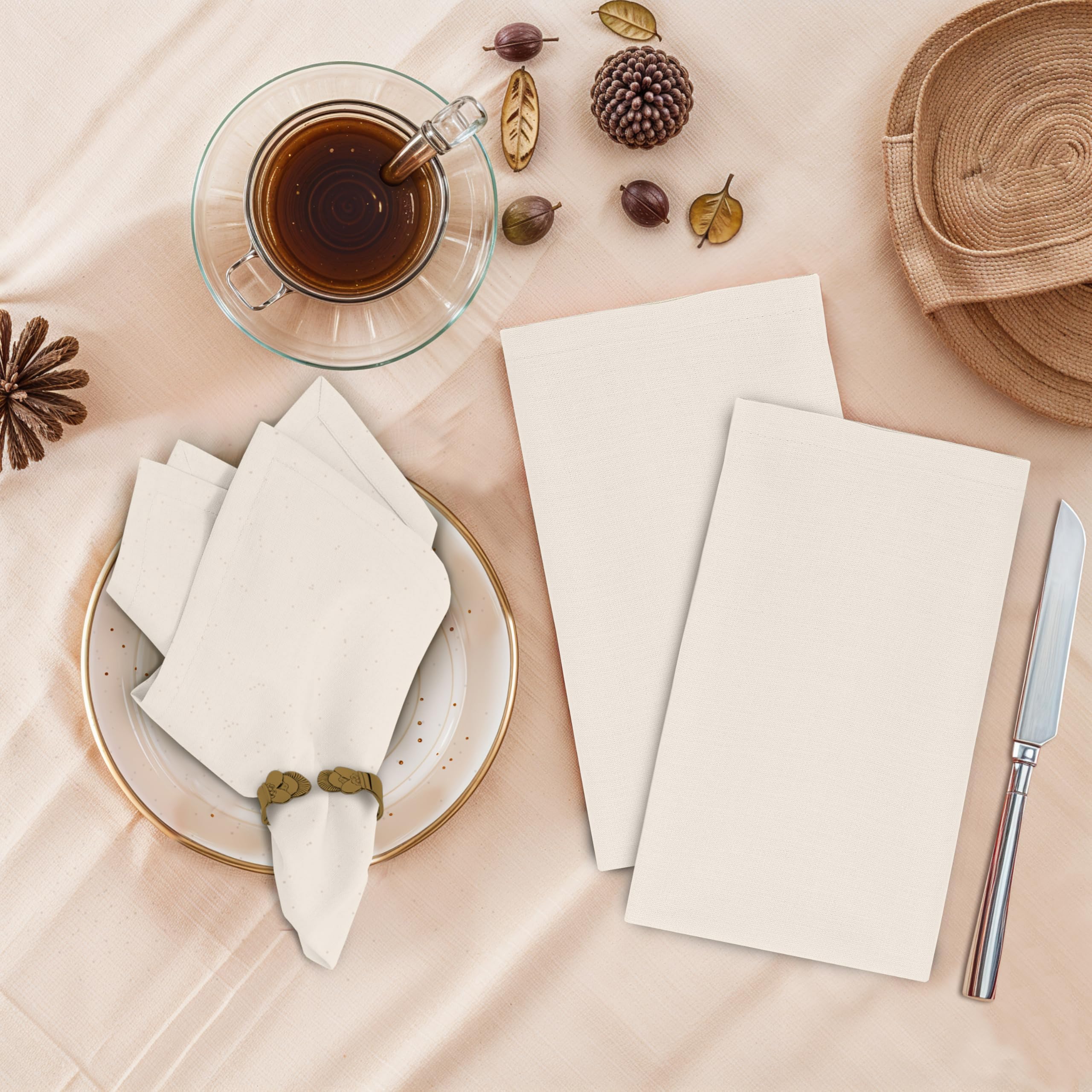 Close-up of Ruvanti napkins reveals soft cotton weave and high absorbency for meals.