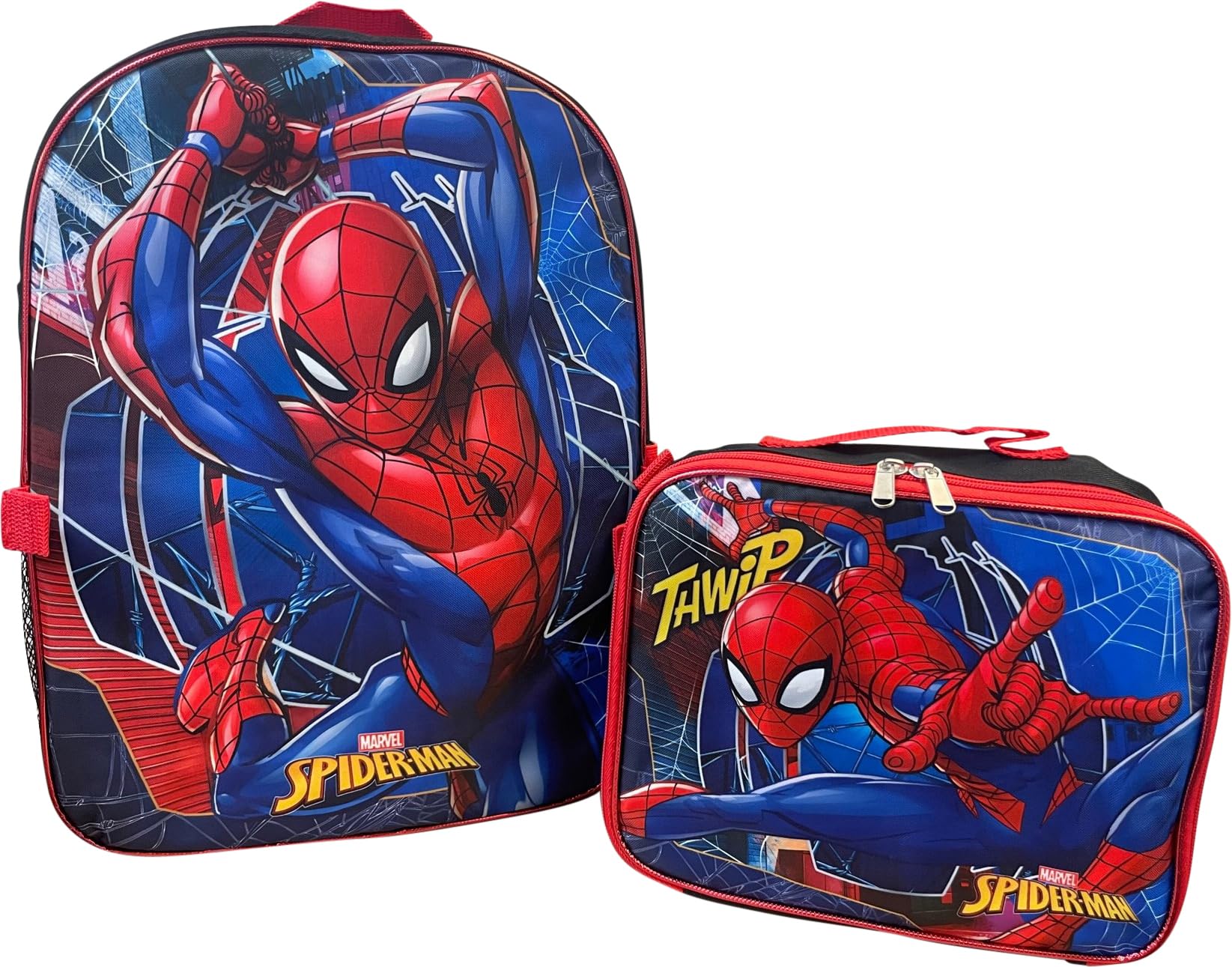 Ruz Spider-Man 16-inch backpack main compartment fits notebooks and folders.