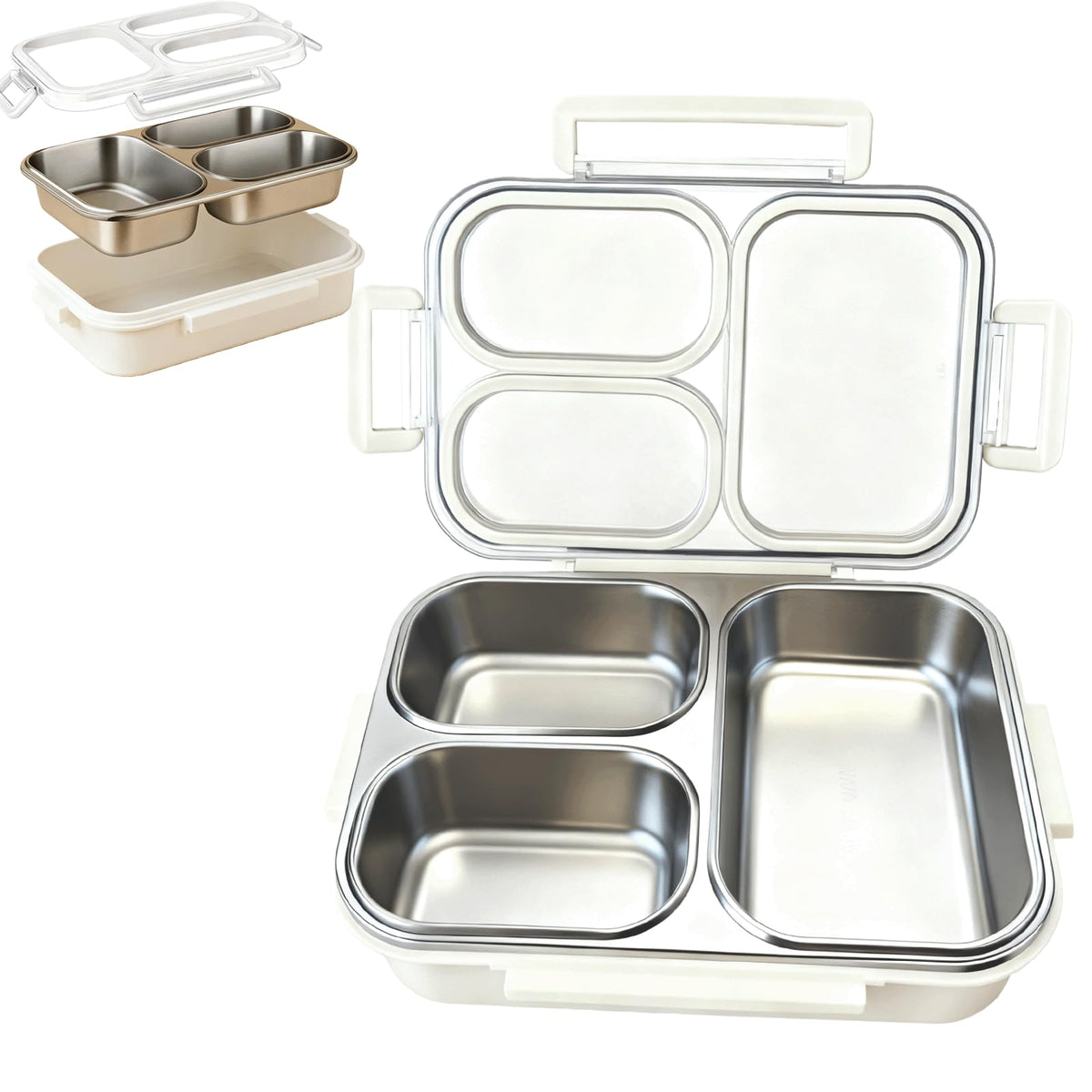 RVPYK stainless-steel bento box with three compartments for organized meals.