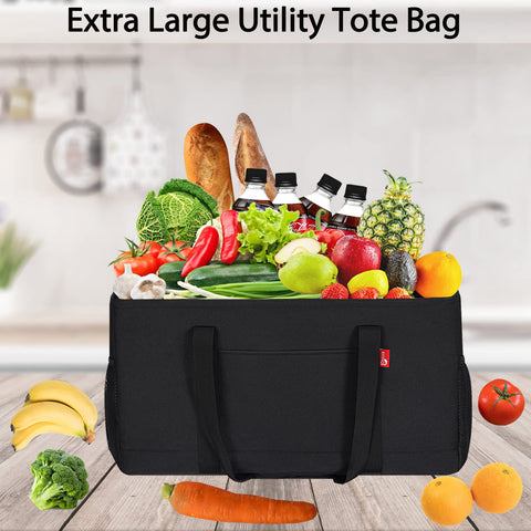 RVSNQ tote with stand-up frame remains upright for easy access
