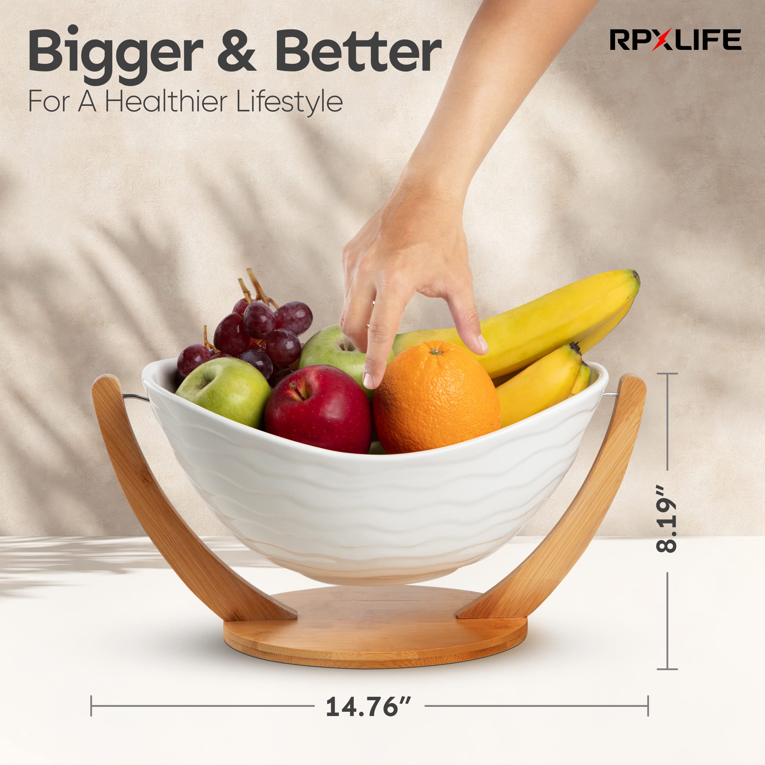RPXLIFE large fruit basket on island table ideal for colorful displays.