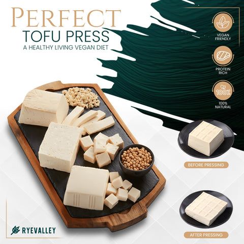 Ryevalley bamboo tofu press in use during marinating and pressing
