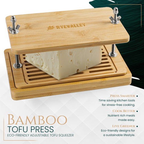 Ryevalley bamboo tofu press side view highlighting compact, eco-friendly design
