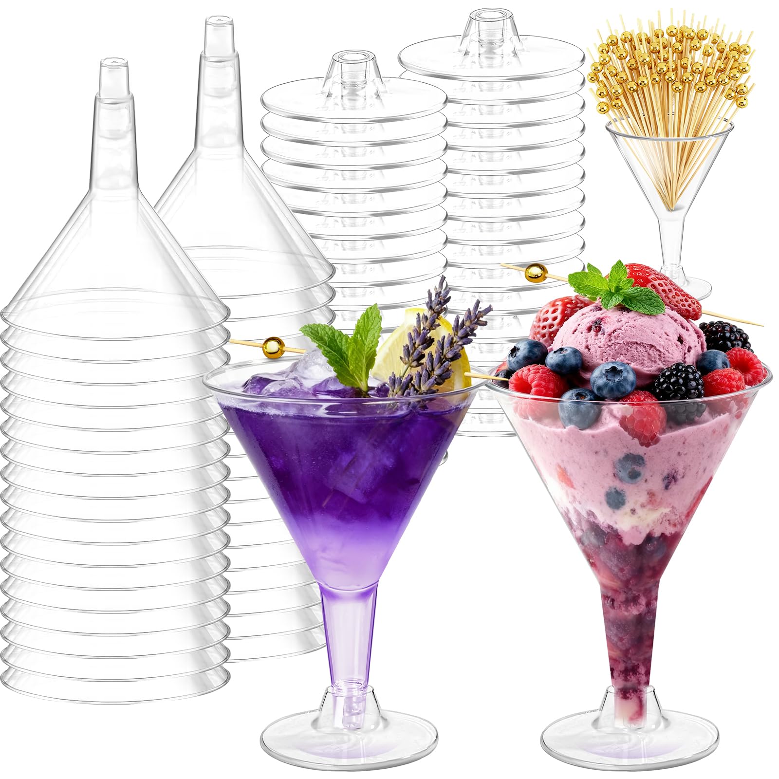 RYTOXILO 7oz clear plastic martini glasses for party drinks and easy disposal
