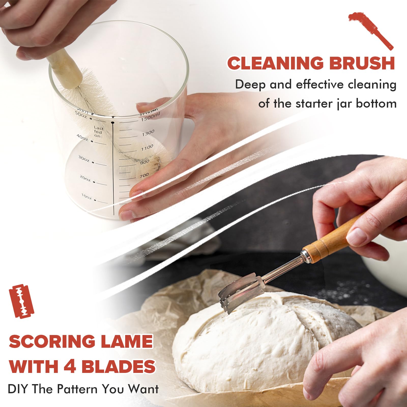 RYTOXILO cleaning brush and dough whisk simplify cleanup and prep.