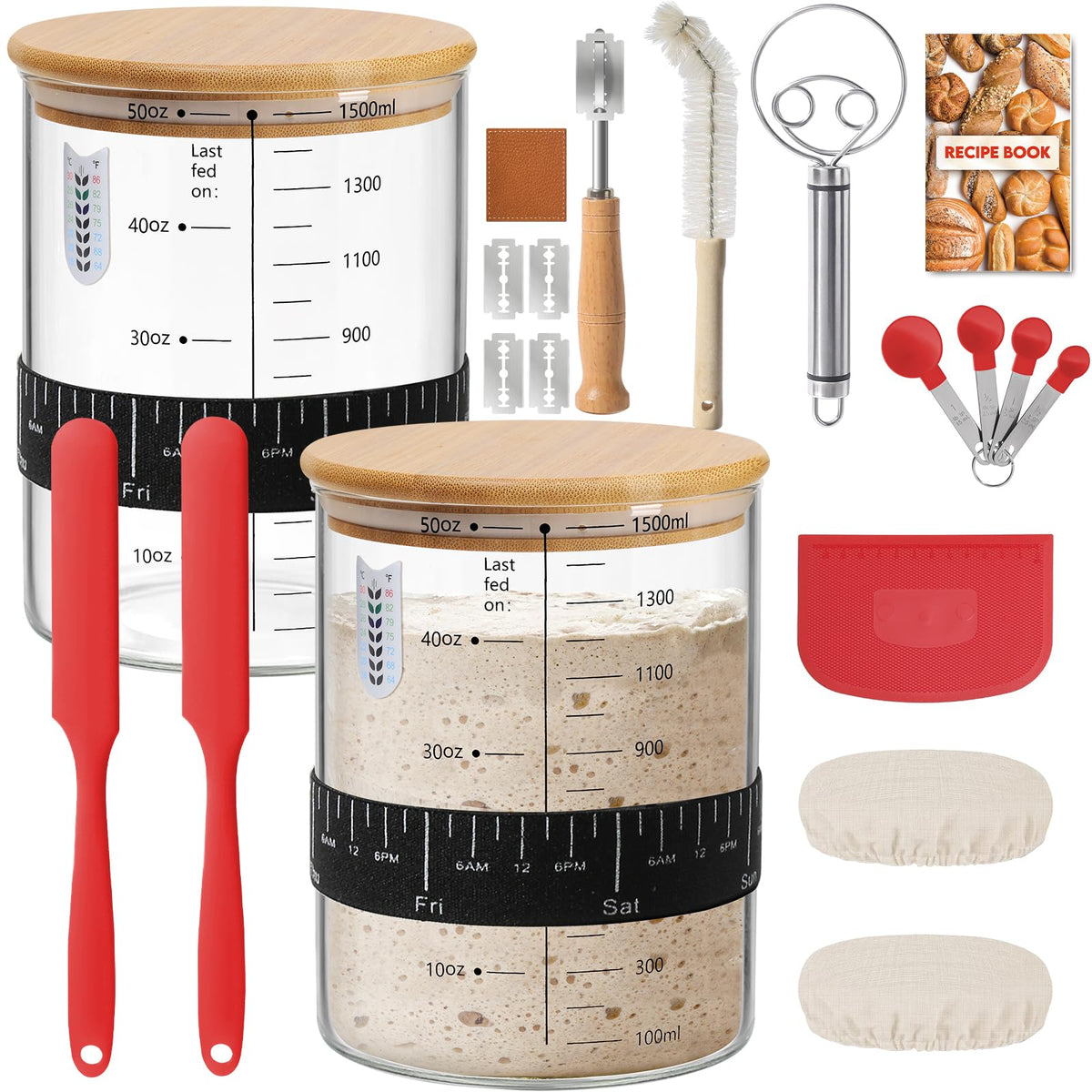 RYTOXILO sourdough starter jar kit with bamboo lid, airtight seal for reliable fermentation.