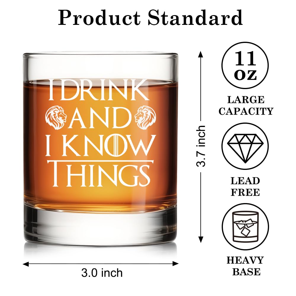 RZHV Drin And I Know Things glass detailed design makes a playful gift for whiskey lovers.