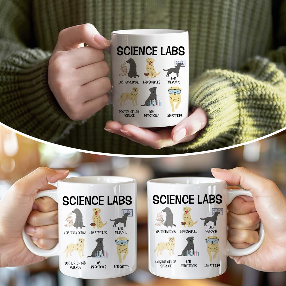 RZHV gift ideas mug for Labrador lovers and science fans.