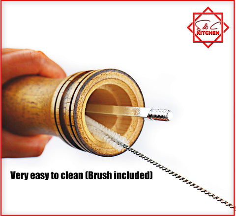 S&C Living included cleaning brush keeps the oak mill tidy.