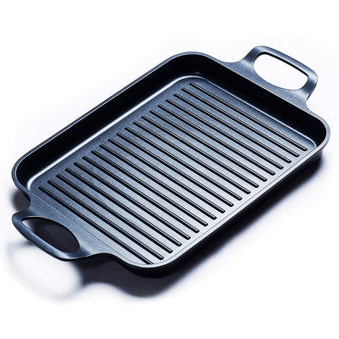 S·KITCHN nonstick grill pan coating close-up shows easy release and quick cleanup.