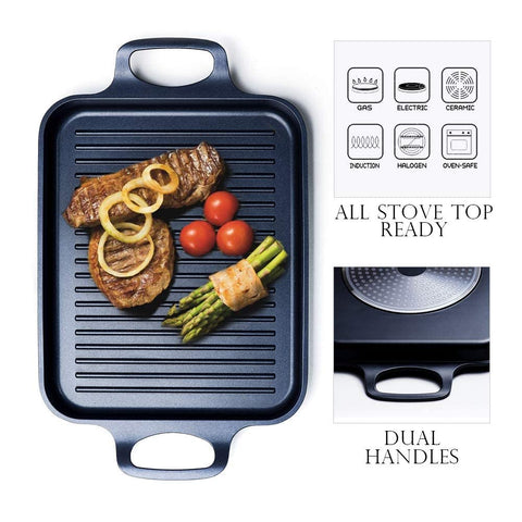 S·KITCHN nonstick grill pan induction compatibility enables versatile stove-top cooking.