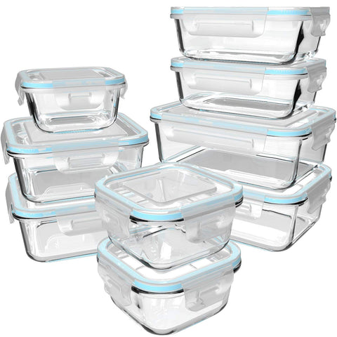S SALIENT 18-piece glass storage set with lids for organized meal prep.