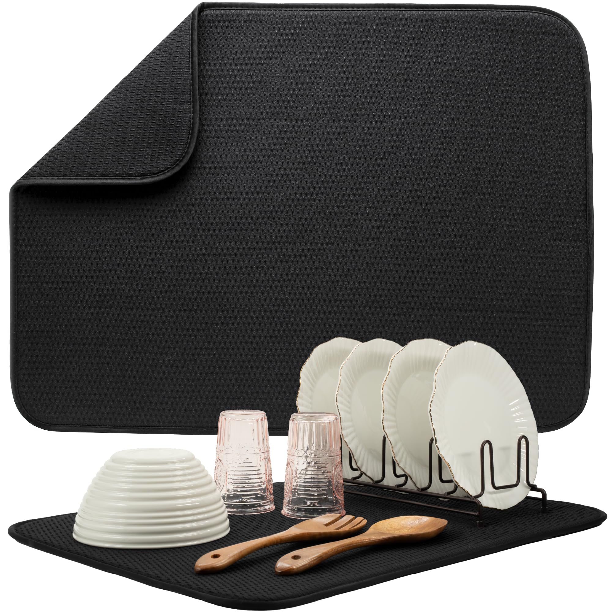 S&T INC Dish Drying Mat XL on counter absorbs water quickly, protecting countertops.