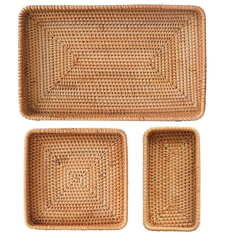 S310 rattan baskets by sofa table for remotes and essentials.