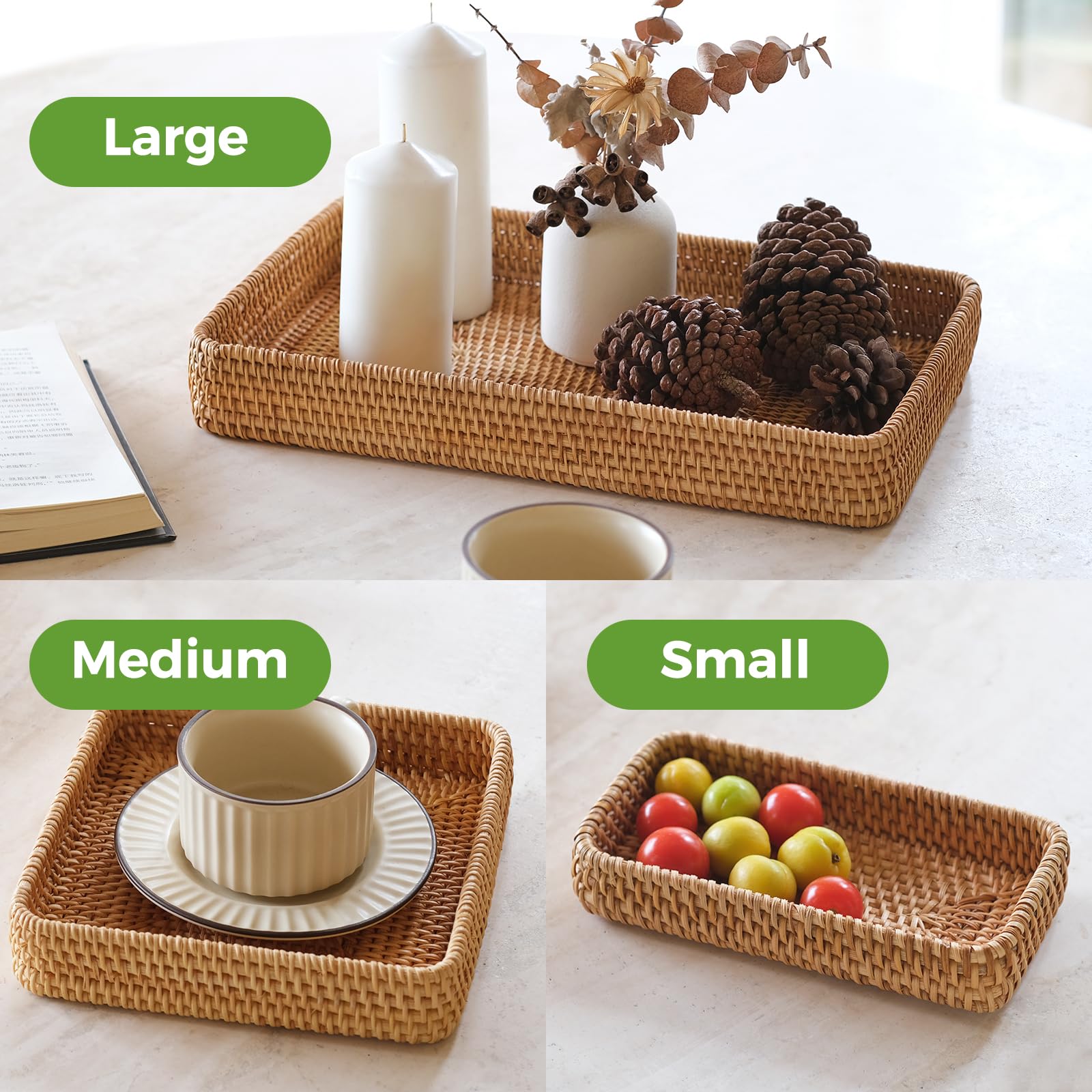 S310 rattan serving tray large rectangle basket for bulk storage and display.