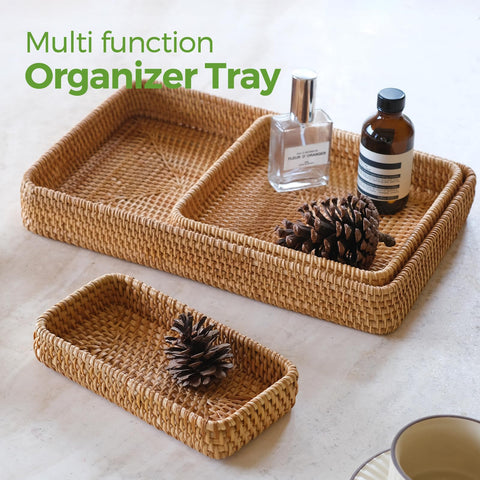 S310 rattan serving tray medium rectangle basket for pantry storage and neat surfaces.