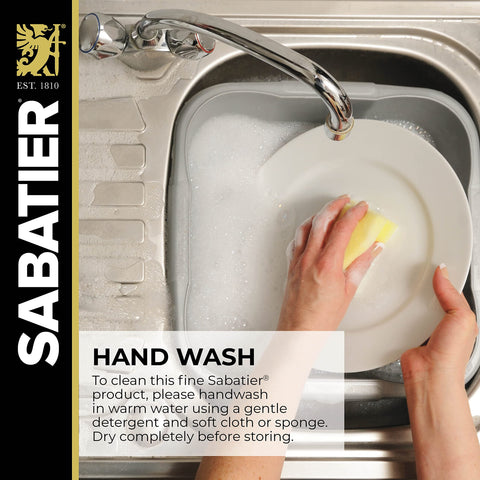 Sabatier EdgeKeeper knife hand wash care guidance to extend blade life.