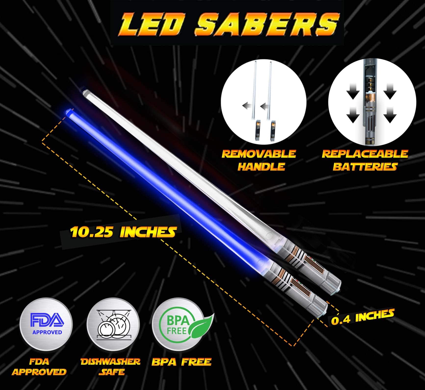 Saber Chops blue LED glow enhances food presentation at gatherings