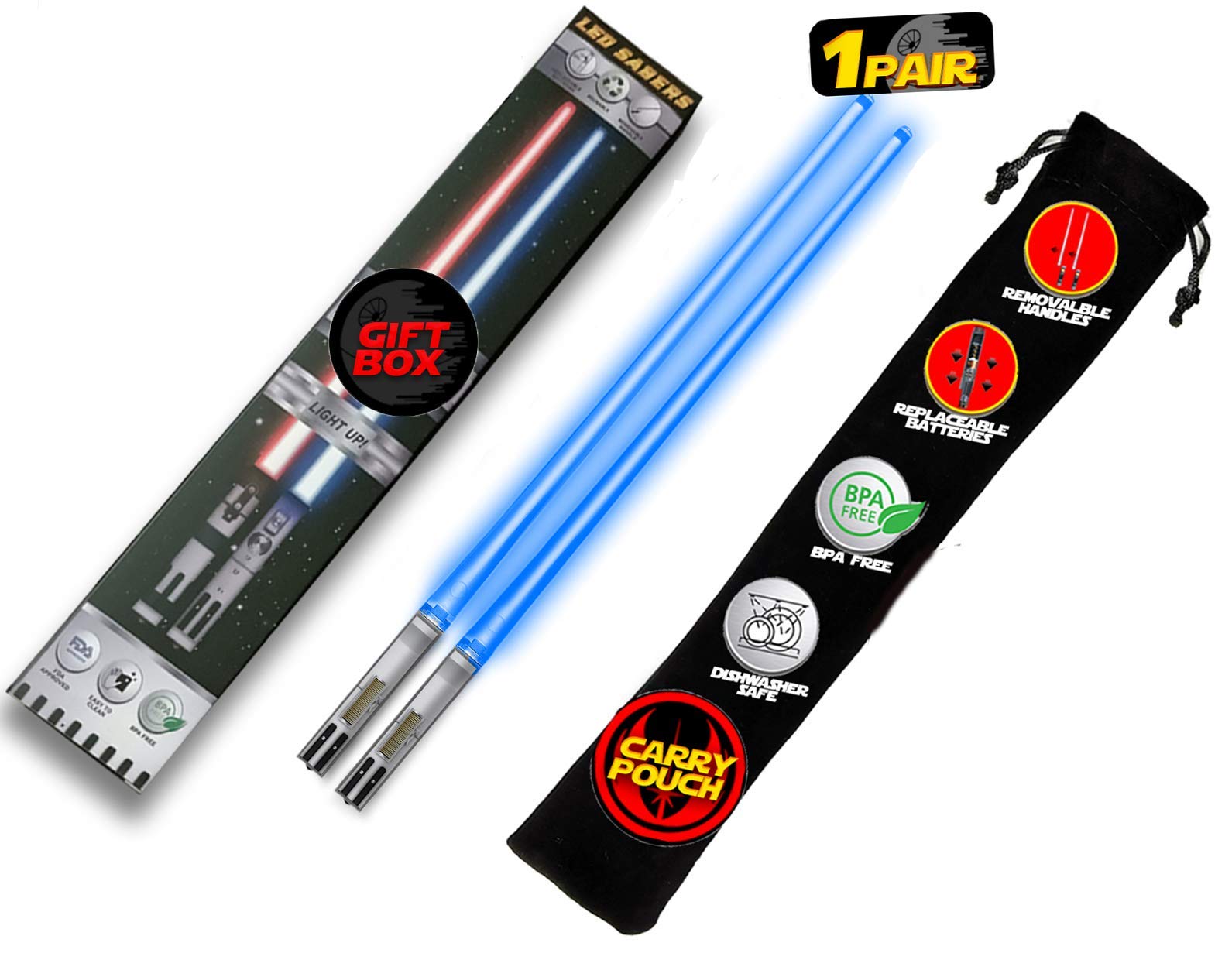 Saber Chops blue LED lightup chopsticks for sushi nights