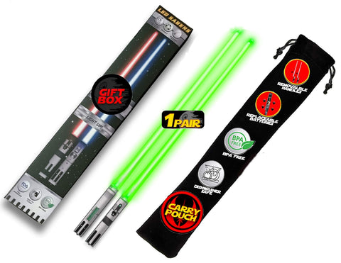 Saber Chops green light-up chopsticks glow for vibrant sushi dining experiences.