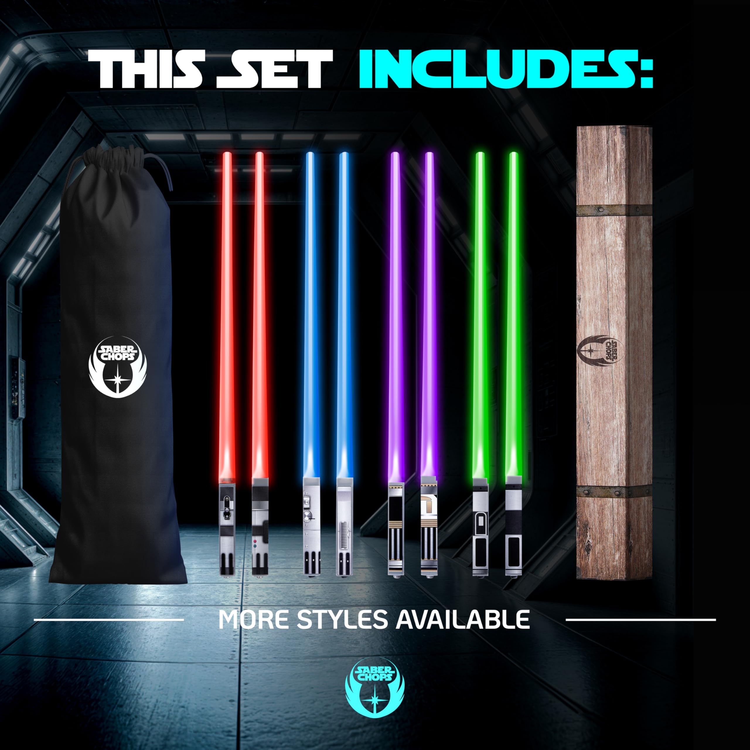 Saber Chops LED chopsticks with button on glow eight colors for fun dining.