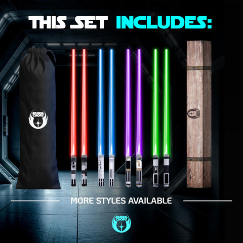 Saber Chops LED chopsticks with button on glow eight colors for fun dining.