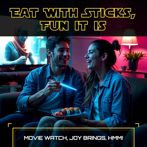 SaberSticks red lit lightsaber chopsticks add vibrant glow to ramen dinners