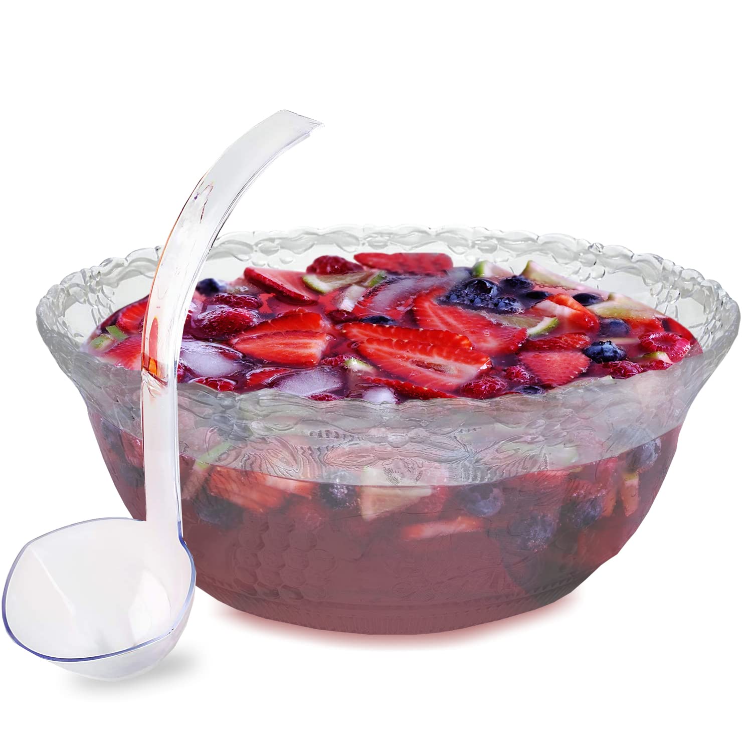 SADAS plastic punch bowl clear with ladle, close-up showing crystal shine and easy serving