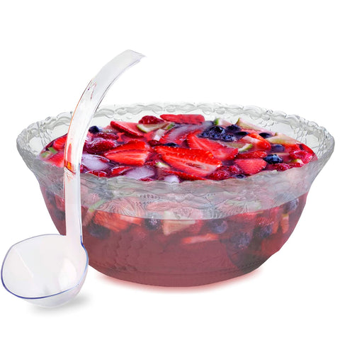 SADAS plastic punch bowl clear with ladle, close-up showing crystal shine and easy serving