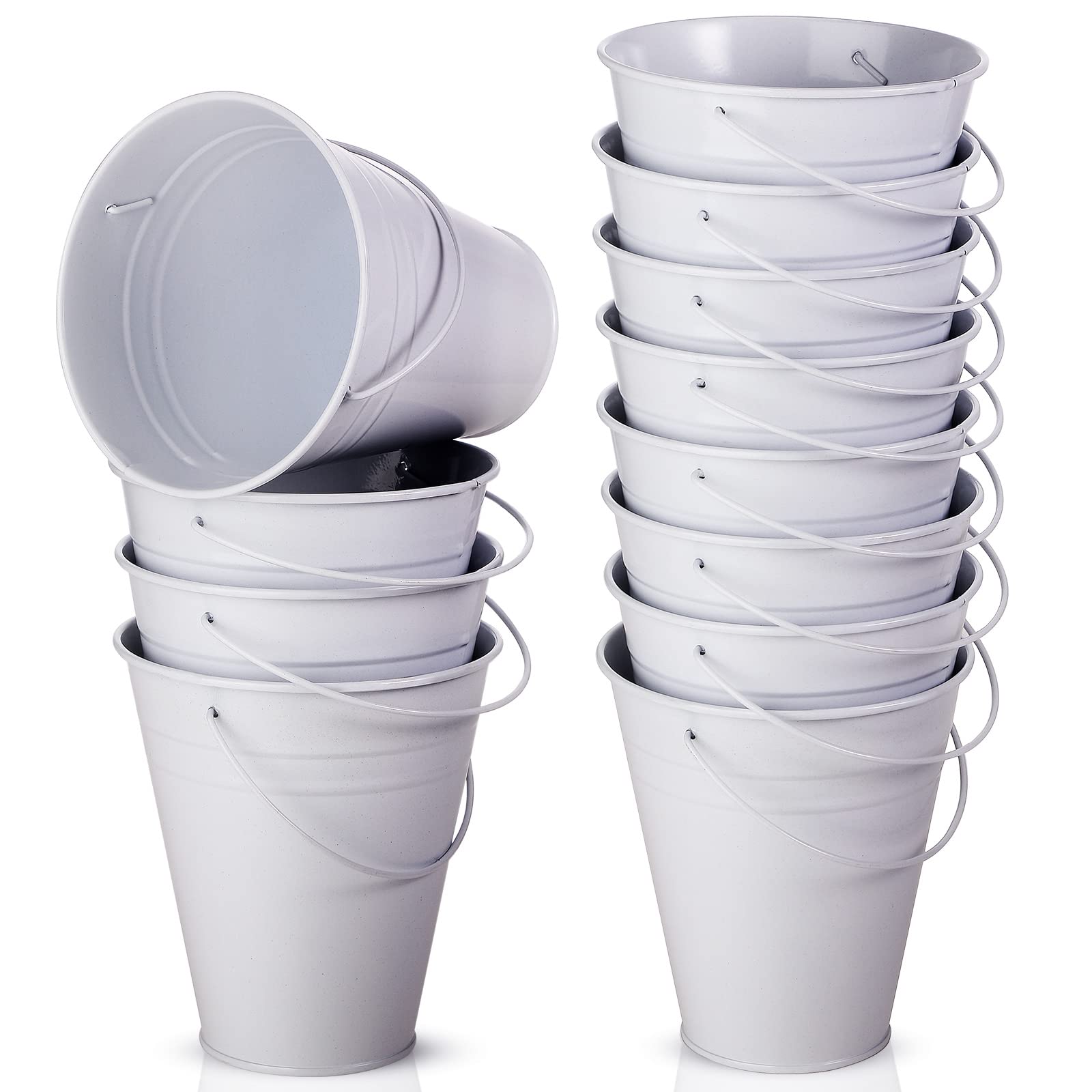 Sadnyy 12-pack galvanized buckets with handles for versatile party decor and crafts.