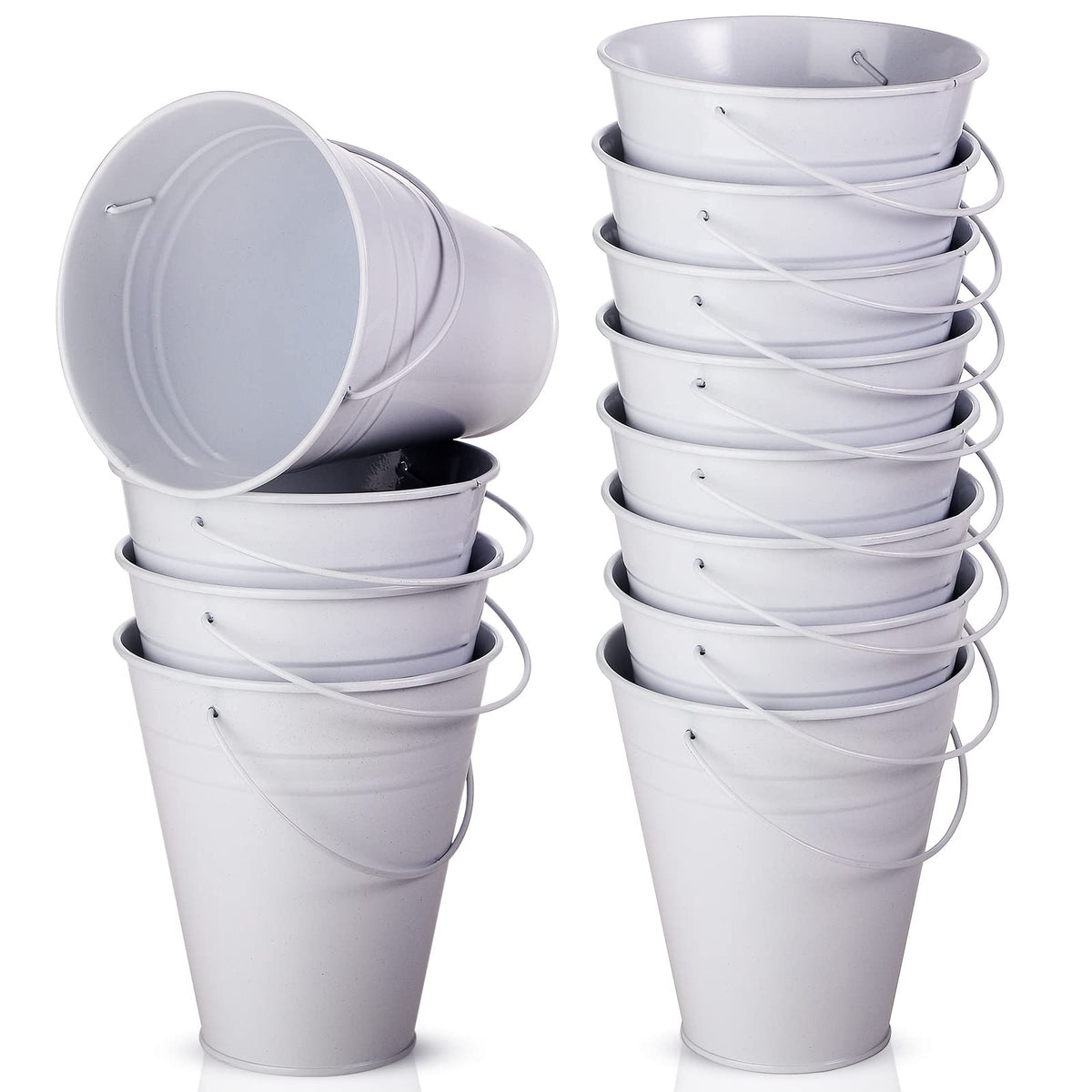 Sadnyy 12-pack galvanized buckets with handles for versatile party decor and crafts.