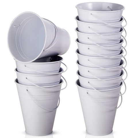 Sadnyy 12-pack galvanized buckets with handles for versatile party decor and crafts.