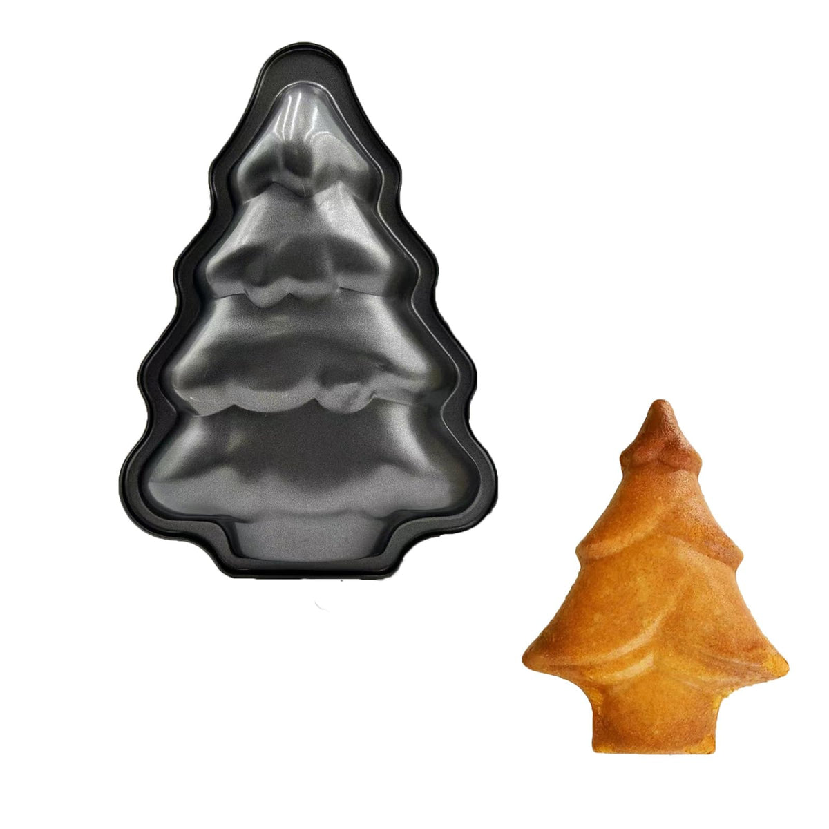 SADYFON Christmas Tree Cake Pan top view shows durable carbon steel for even baking