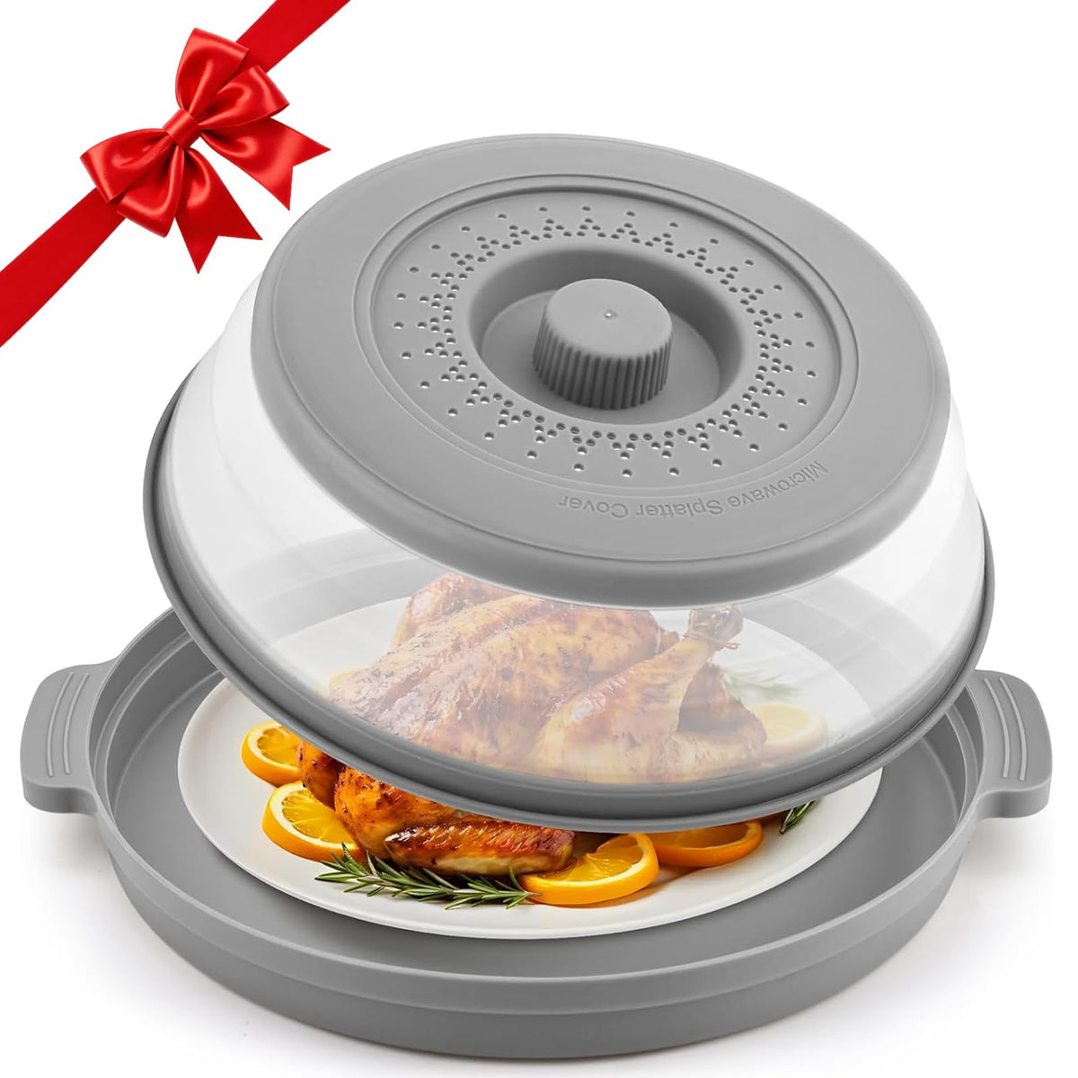 Saebume microwave splatter cover with base plate for clean, even reheating