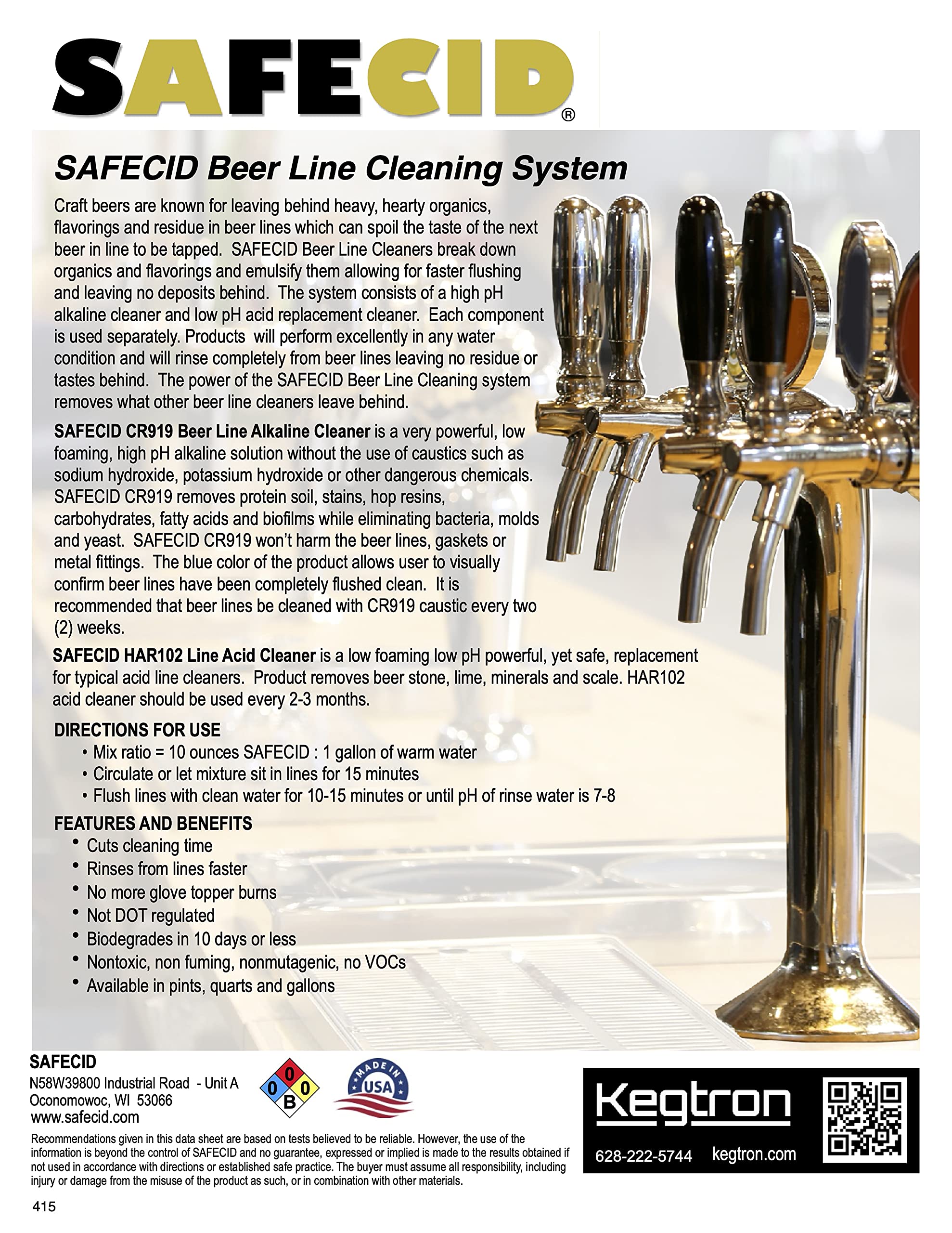 Safecid alkaline cleaner in use on draft lines with visible gaskets.