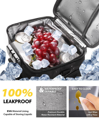 SafeDelux insulated lunch bag front pocket for phone and utensils, quick access.