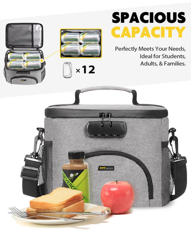 SafeDelux insulated lunch bag with adjustable strap offers versatile carrying options.