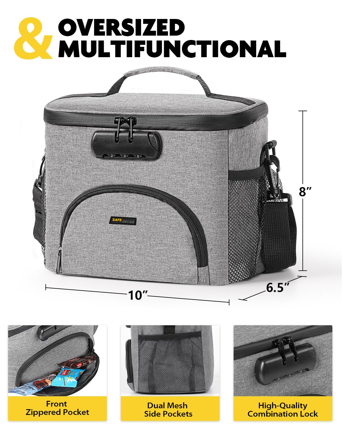 SafeDelux insulated lunch bag leakproof lining keeps spills contained and cleanup easy.