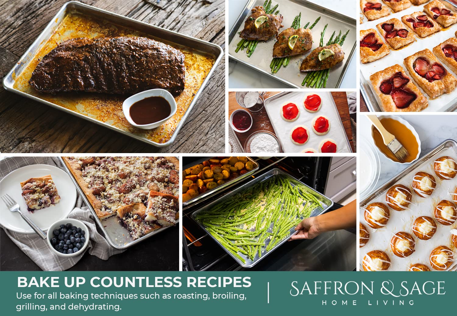 Saffron & Sage heavy-duty aluminum baking pan with reinforced rim resists warping.