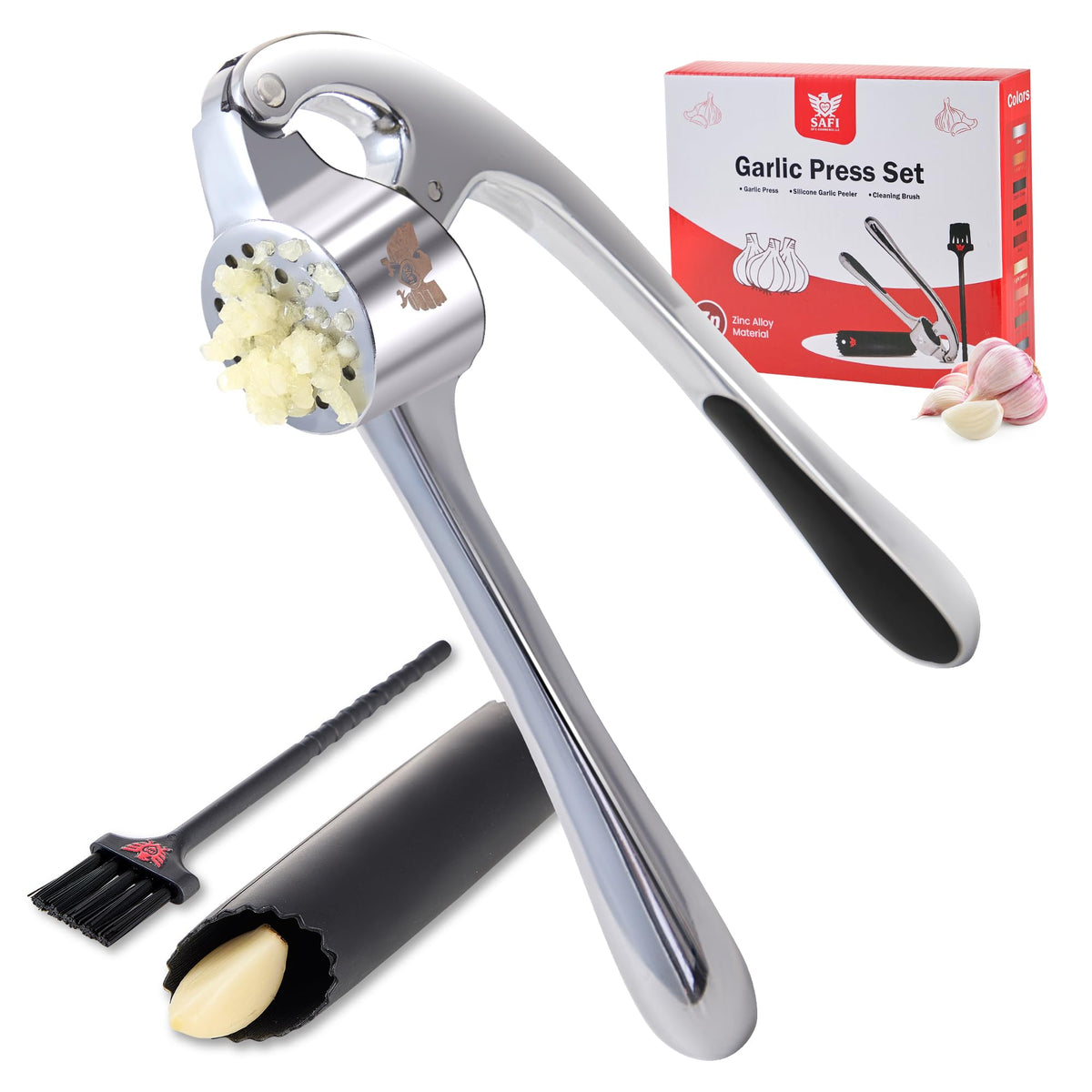 SAFI Garlic Press Set in action for effortless garlic mince