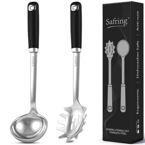 Safring soup ladle with deep bowl for easy, ladled servings of soups and stews.
